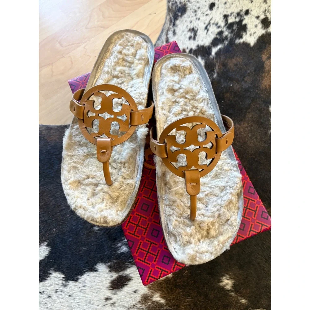 TORY BURCH Miller Cloud Sherling‎ Sandals In Nappa Leather Size 10